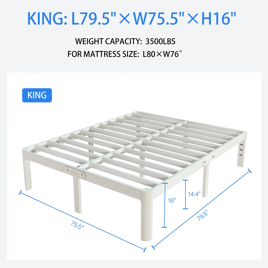 16 Inch King White Metal Platform Bed Frame G560267