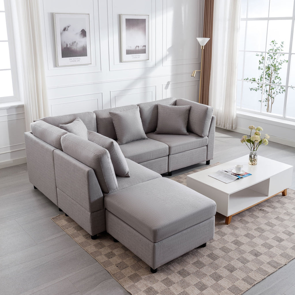 Oversized Linen Gray Sectional Sofa with Chaise W5726