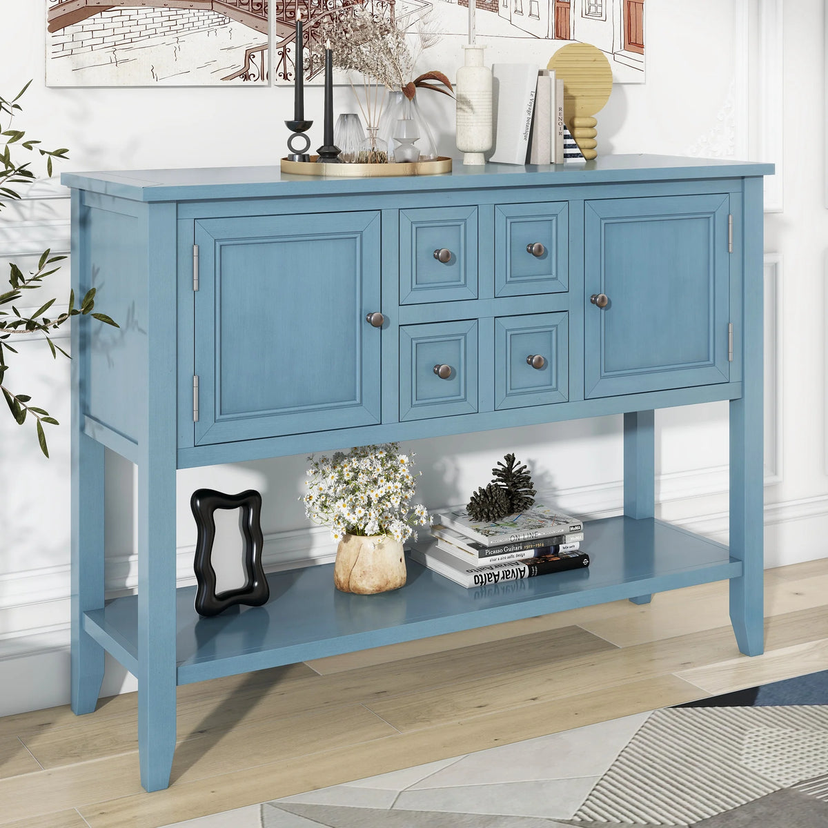 Dark Blue Retro Sideboard Console Table with Drawers C559766