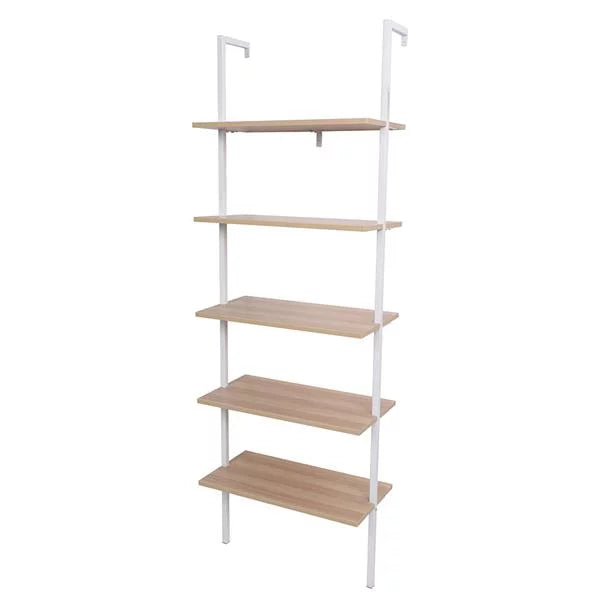5-Shelf Wood Ladder Bookcase with Metal Frame V637298