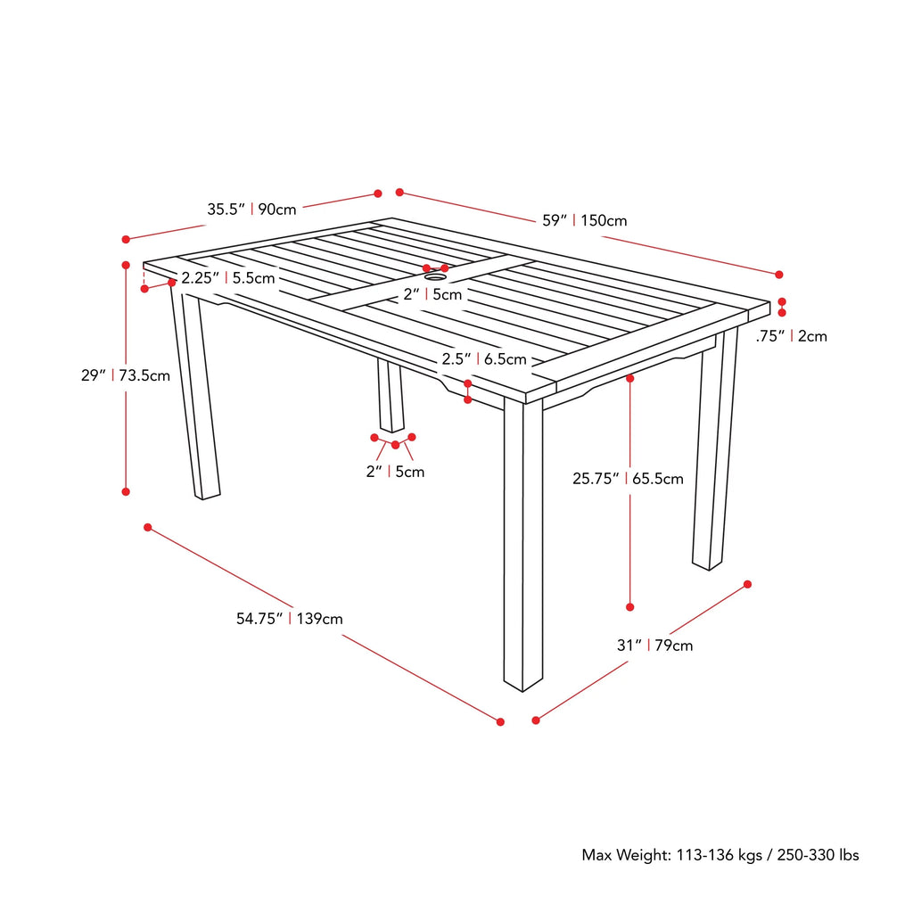 Hard Wood Outdoor Patio Rectangle Dining Table V20652