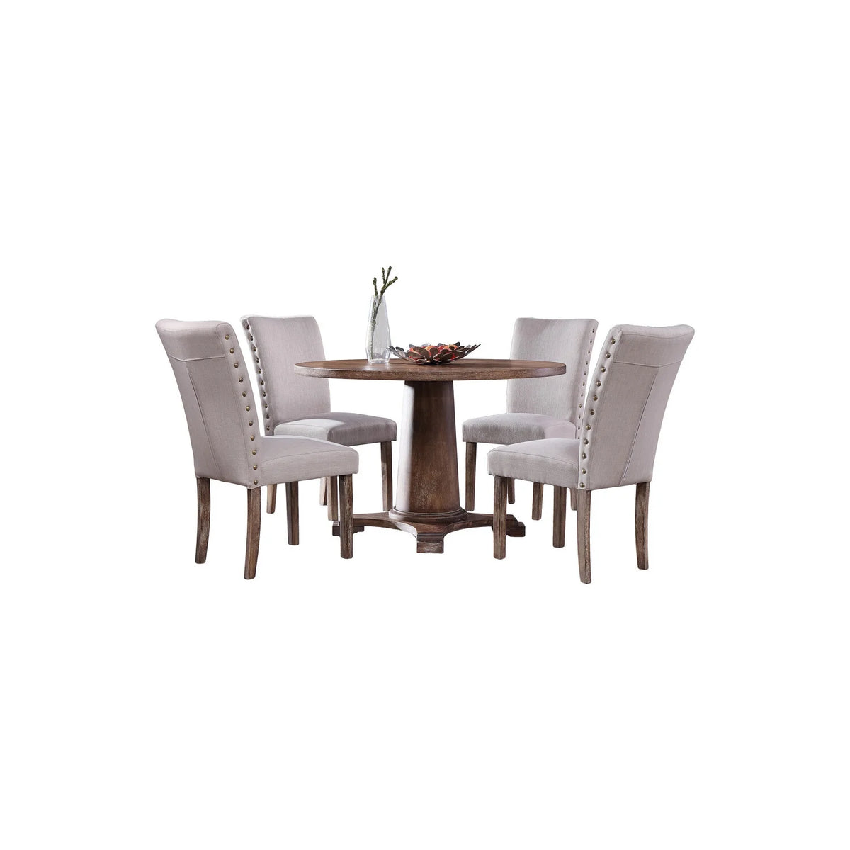 5-Pieces Antique Natural Oak Round Dining Set D319