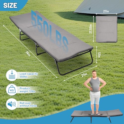Camping Cot with Mattress, Portable Folding Outdoor Bed, Double Layer 1200D, Grey V8306