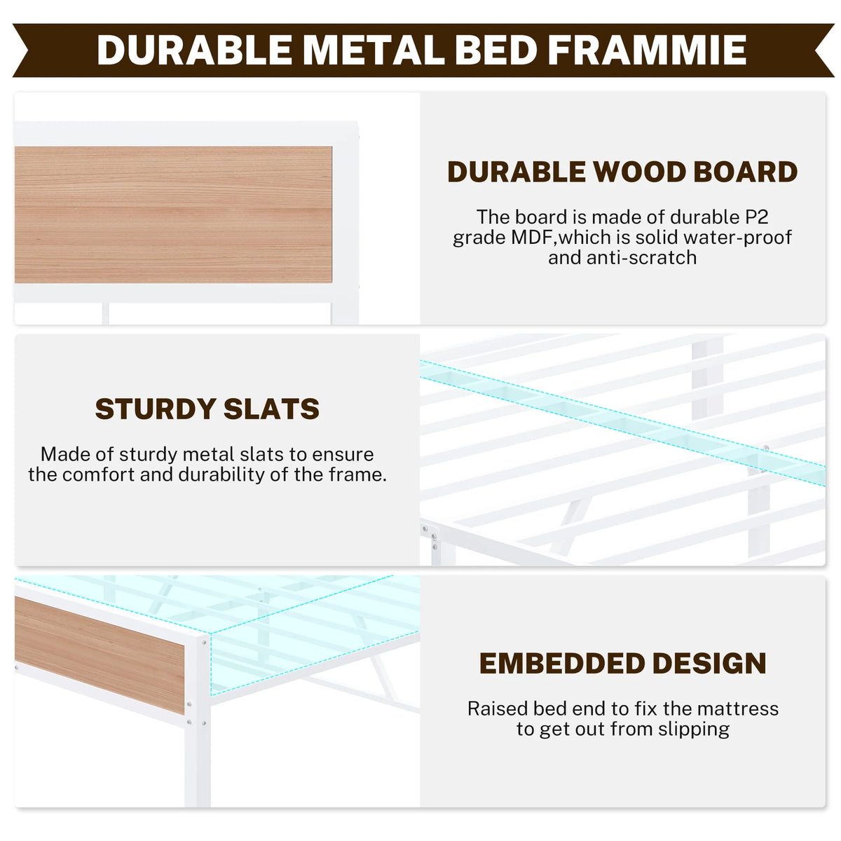White Full Size Metal Platform Bed Frame with Headboard and Footboard W100508