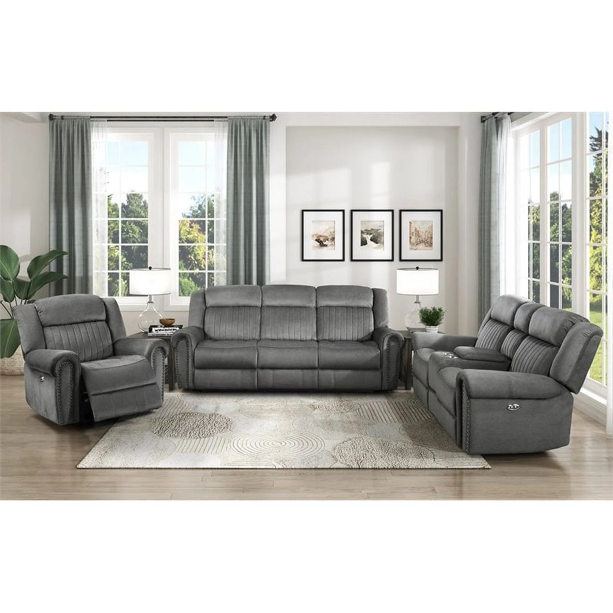Charcoal Microfiber Power Reclining Loveseat E889