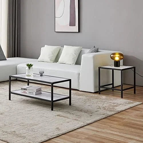 Set of 2 Faux Marble Nesting Coffee Table B9908