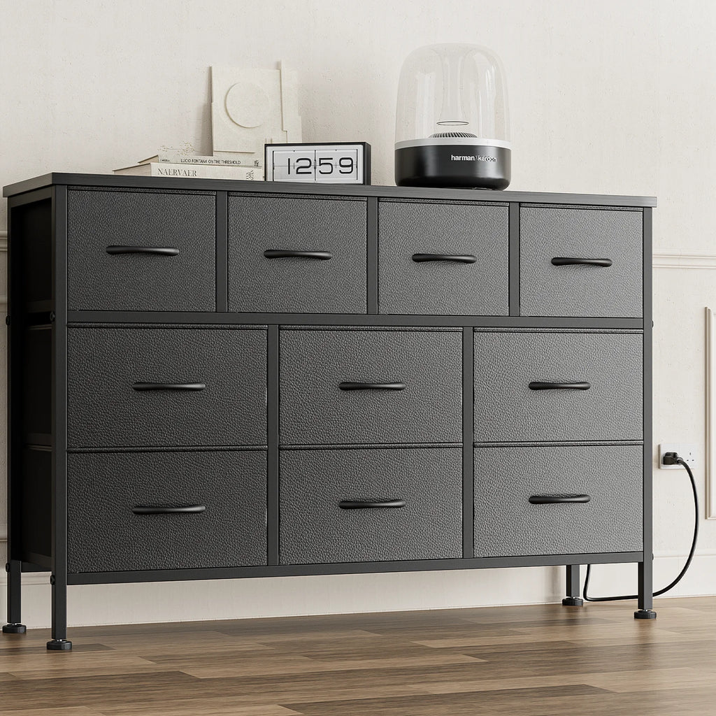 Brown 10 Drawer Fabric Dresser TV Stand O14685