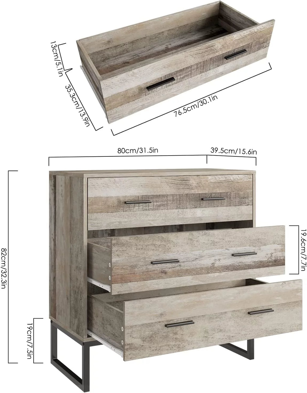 Wide 3 Drawer Dresser with Metal Frame A376840