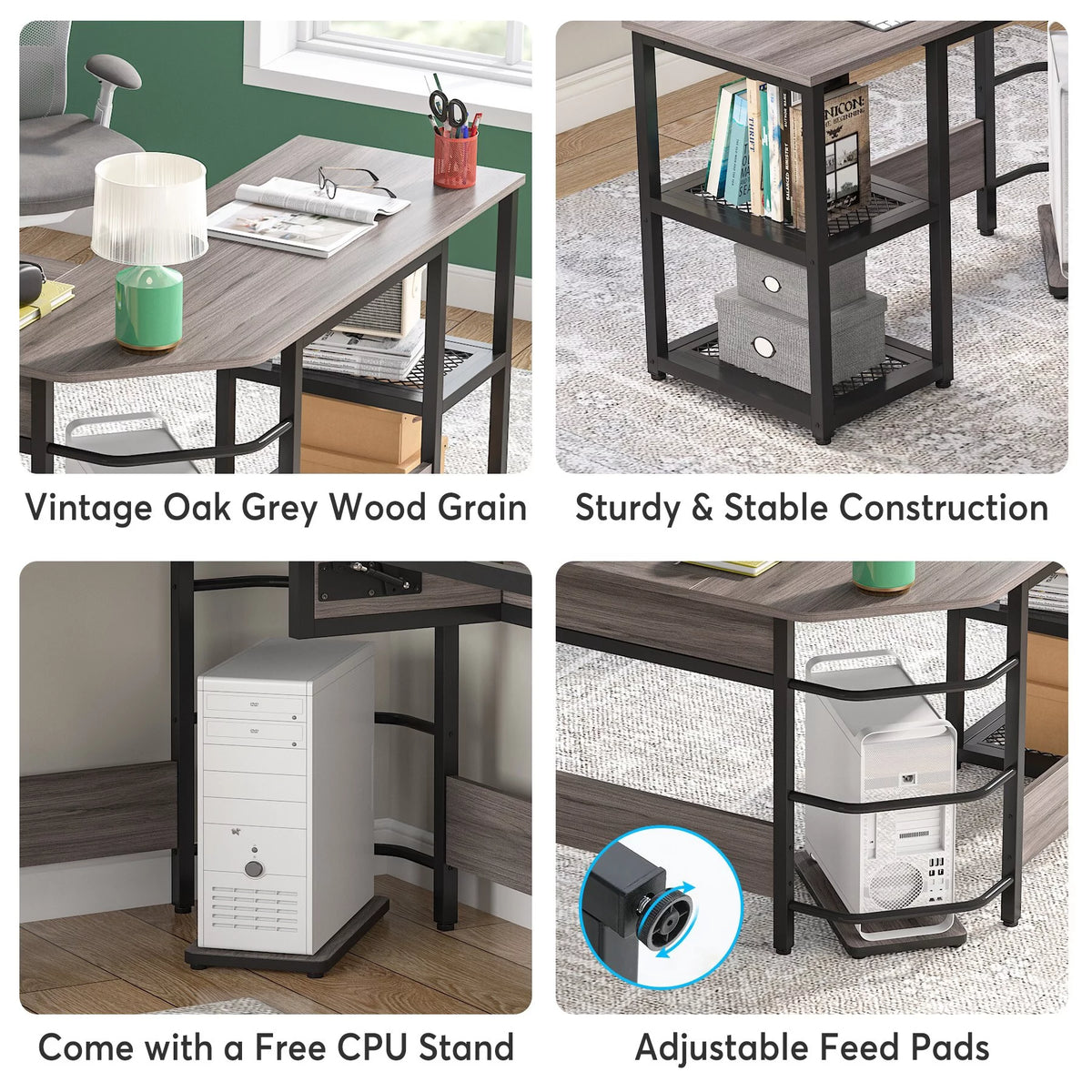 L-Shaped Height Adjustable Computer Desk with Shelves X741