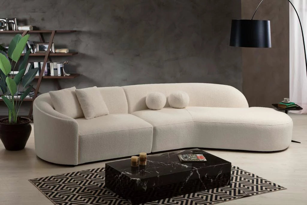 Ivory Boucle Curved Sectional T8874