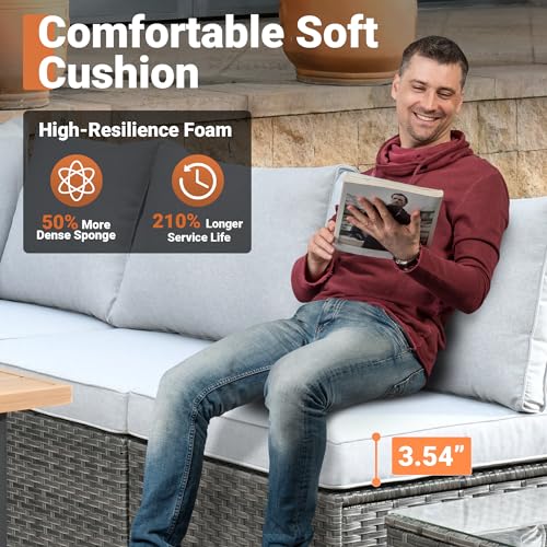11 Piece Outdoor Patio Furniture Set with Fire Pit Table Dark Grey G49346