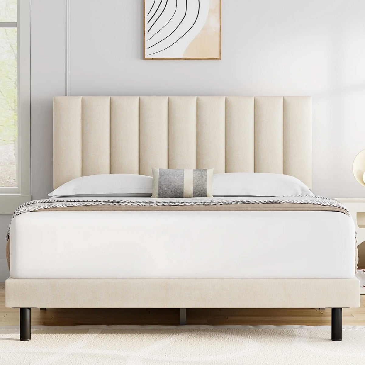Full Light Gray Upholstered Platform Bed Frame S578
