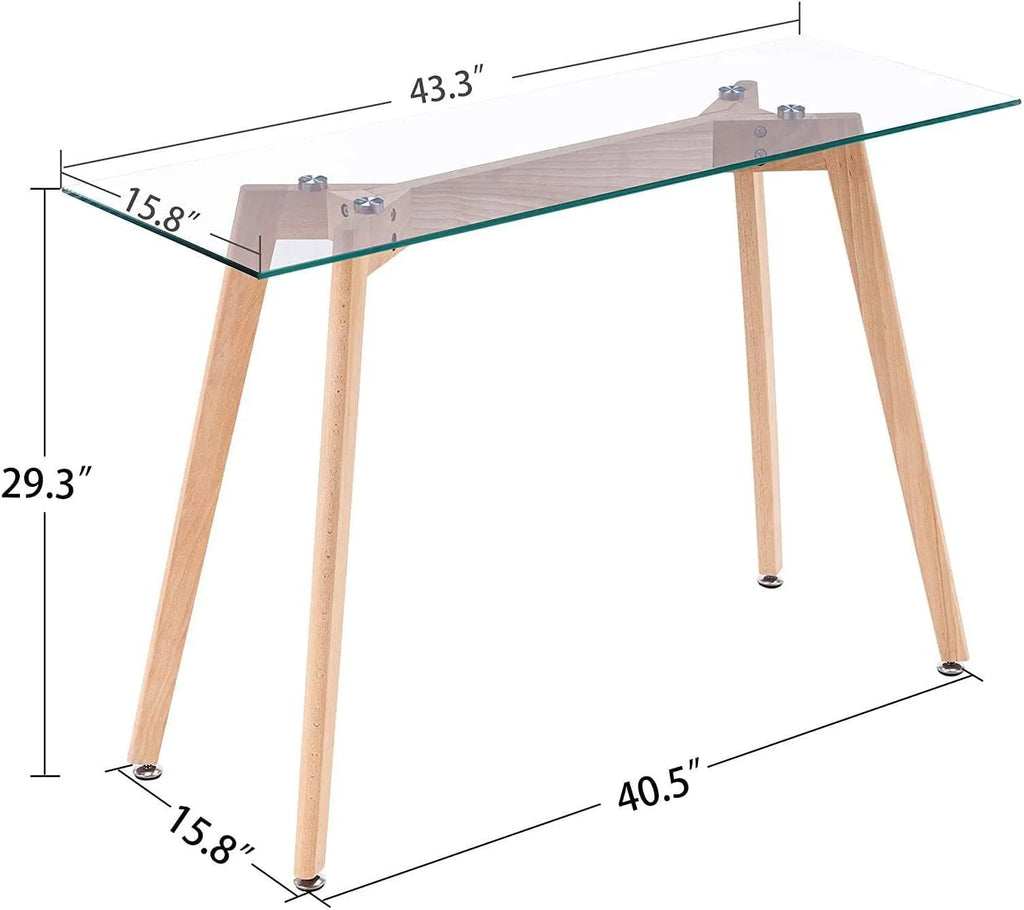 Glass Console Table with Solid Wood Legs M741