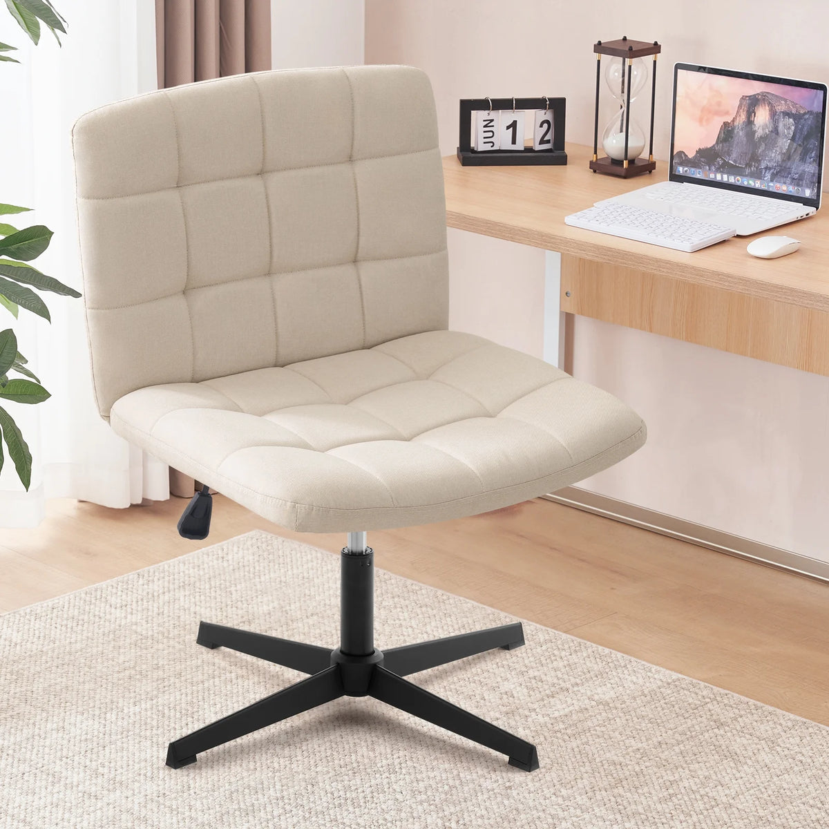 Beige Armless Swivel Ergonomic Office Chair P7204