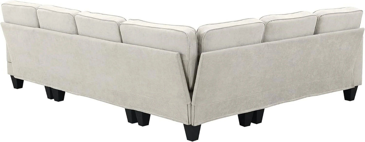 Beige 7-Seat U Shape Fabric Sectional Sofa with 3 Pillows G496071