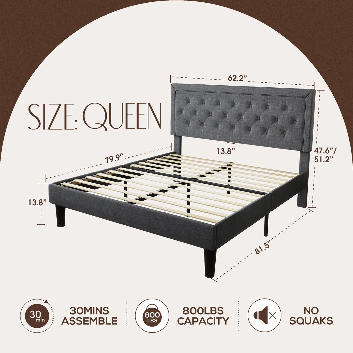 Queen Size Upholstered Platform Bed Frame with Adjustable Headboard Y173