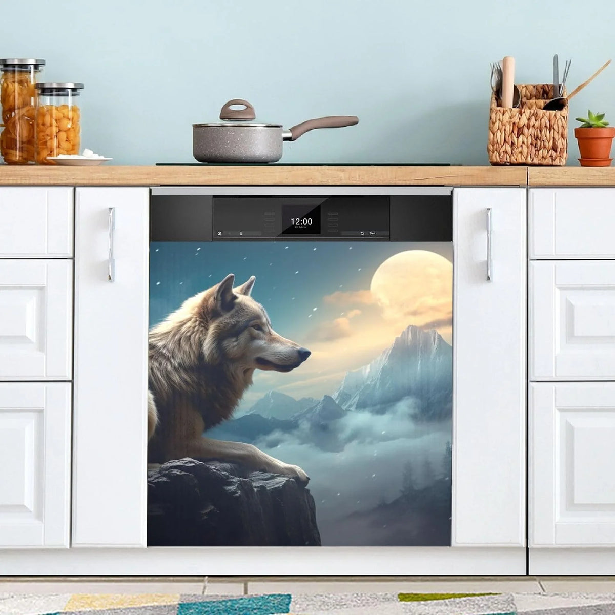 Magnetic Dishwasher Stickers Night Wolf Pattern 23in W x 26in H H518