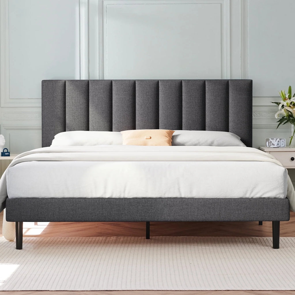 Full Light Gray Upholstered Platform Bed Frame S578