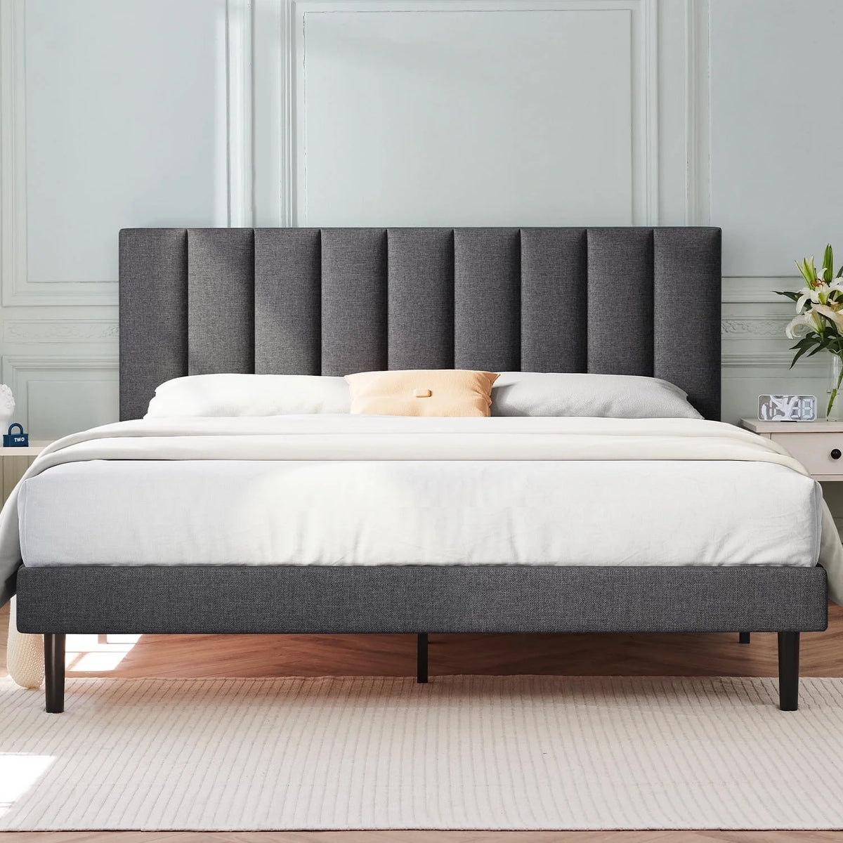 Full Light Gray Upholstered Platform Bed Frame S578