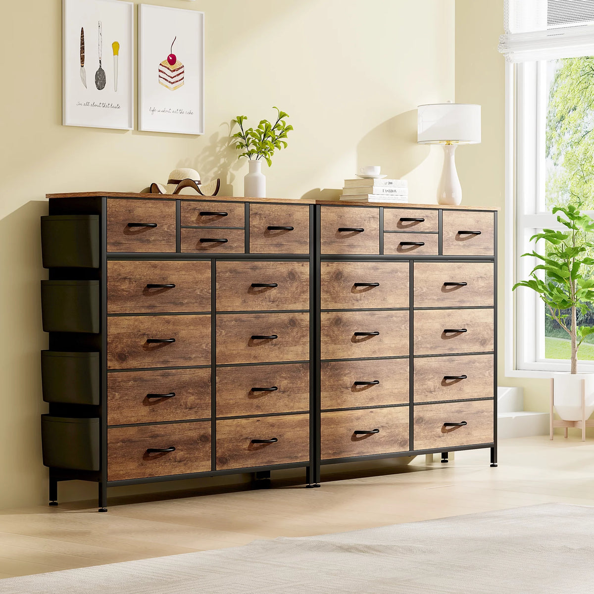 Brown 12 Drawer Fabric Dresser E393