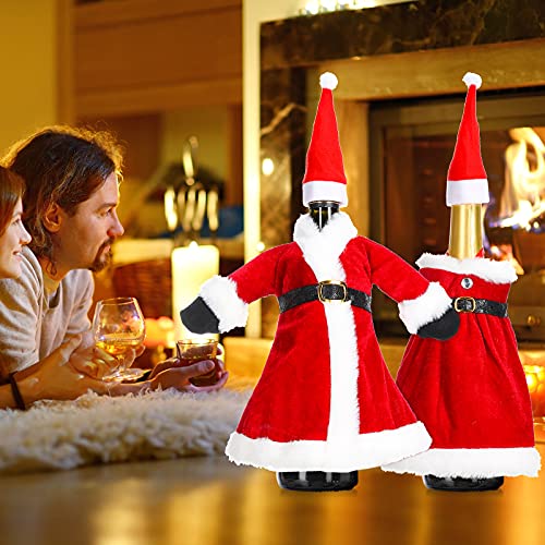 2 Sets Christmas Wine Bottle Covers and Mini Santa Hats L547