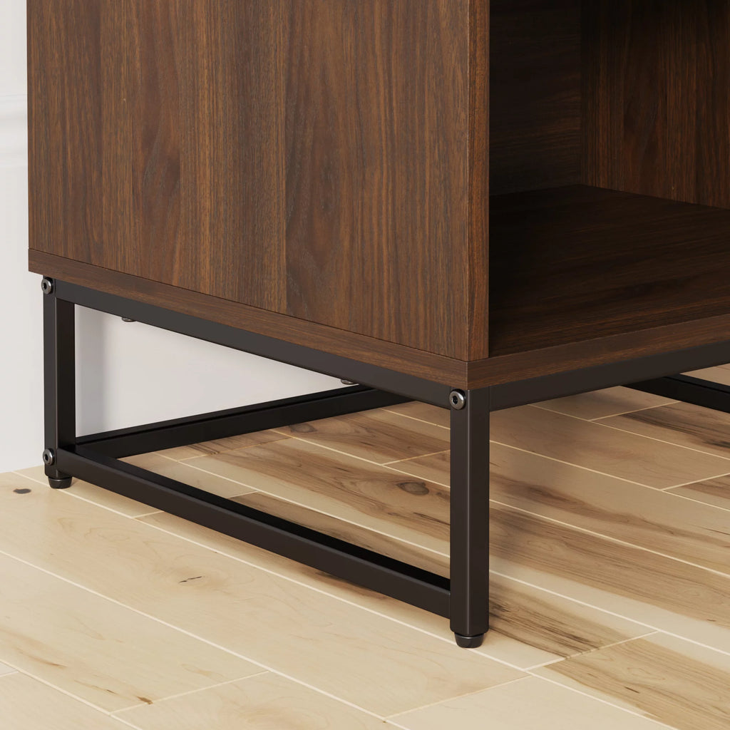 Walnut Rustic Nightstand with Open Cubby and Drawer B832995