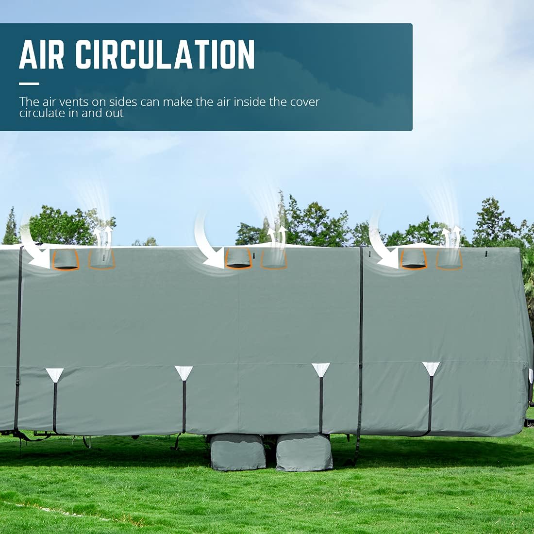 22'-24' Waterproof Breathable RV Cover with Straps & Tire Covers O59117