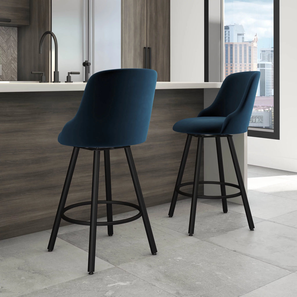 Dark Blue Velvet Swivel Counter Stool D155009