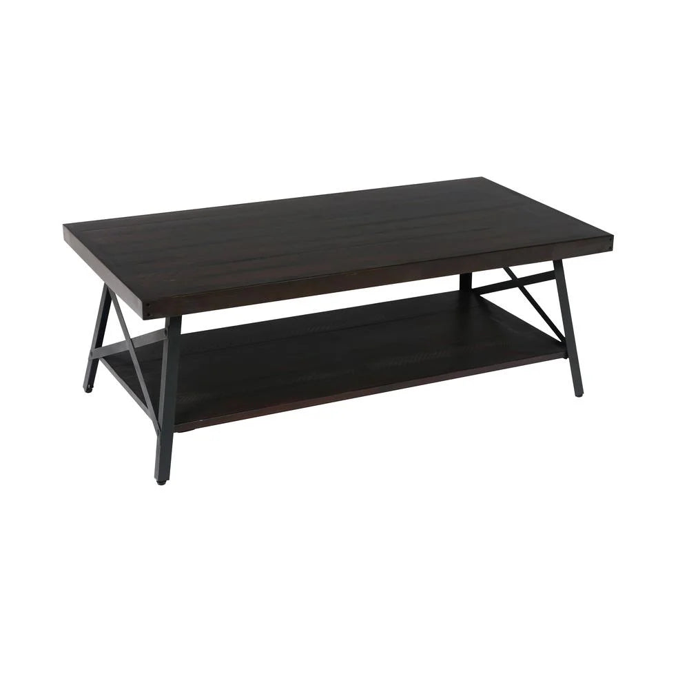 Gray 48" Coffee Table with Solid Wood Top and Open Storage Shelf K827