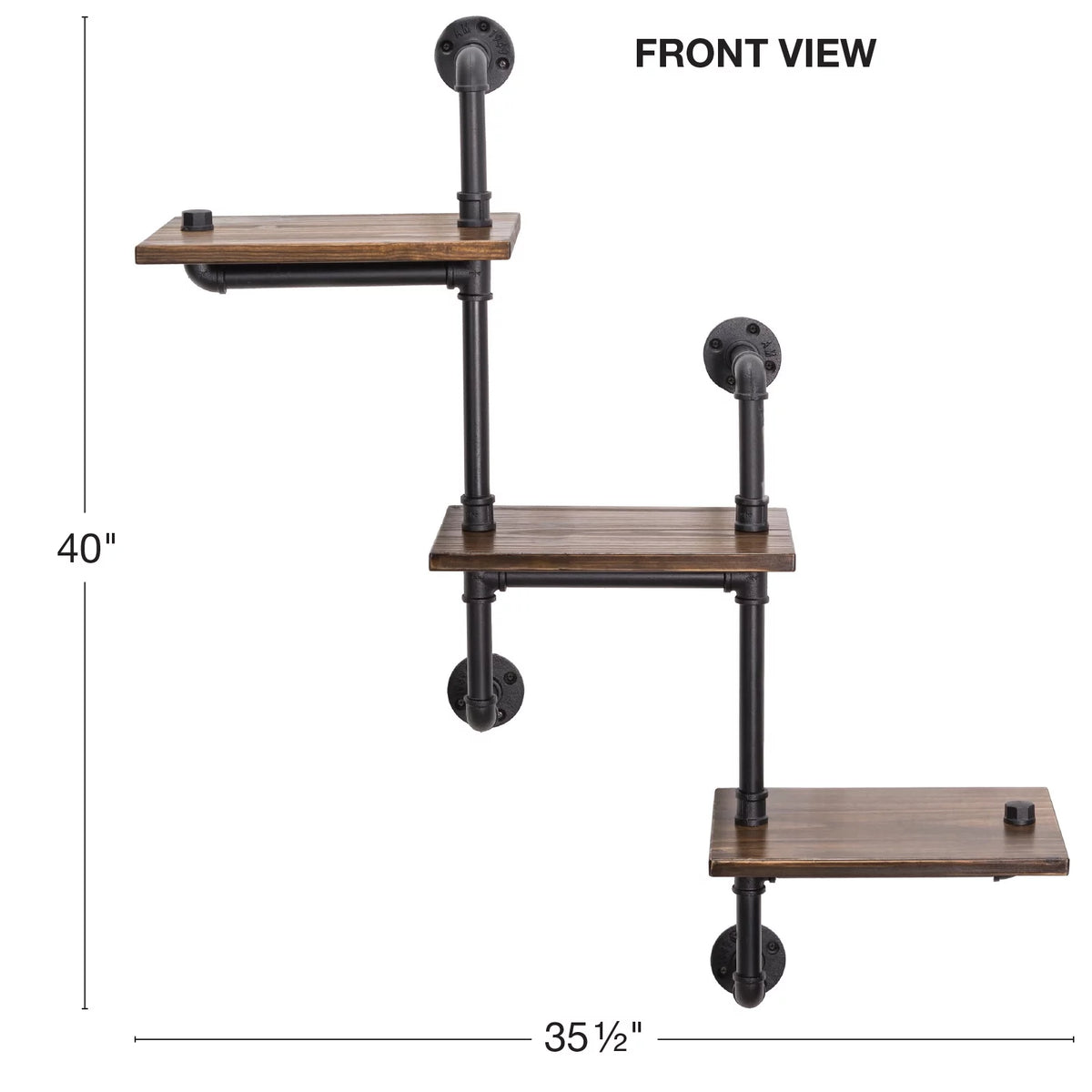 3-Tier Wooden Wall Ladder Shelf with Iron Black Pipe Hardware U59271