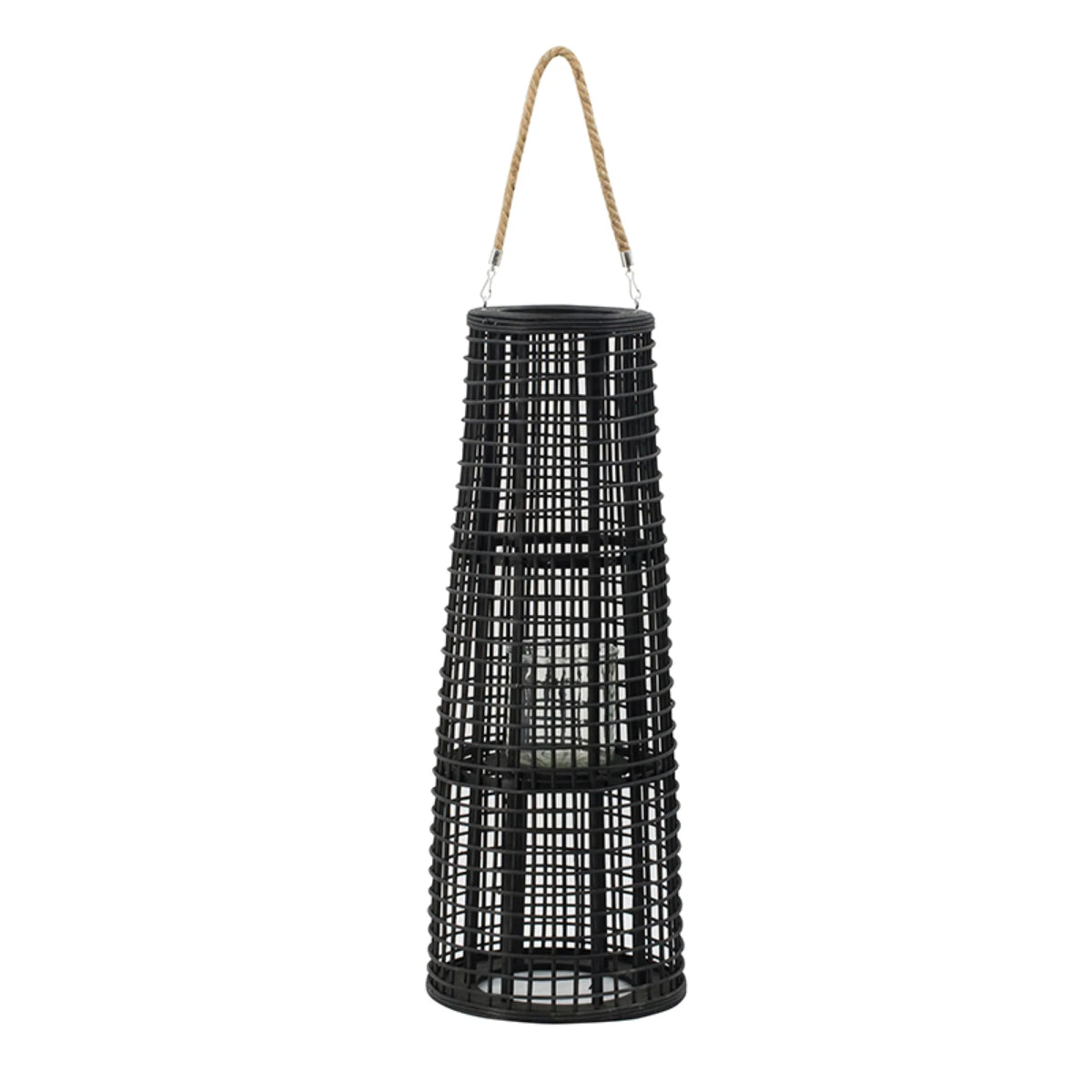 Black Tapered Candle Lantern with Handle P385
