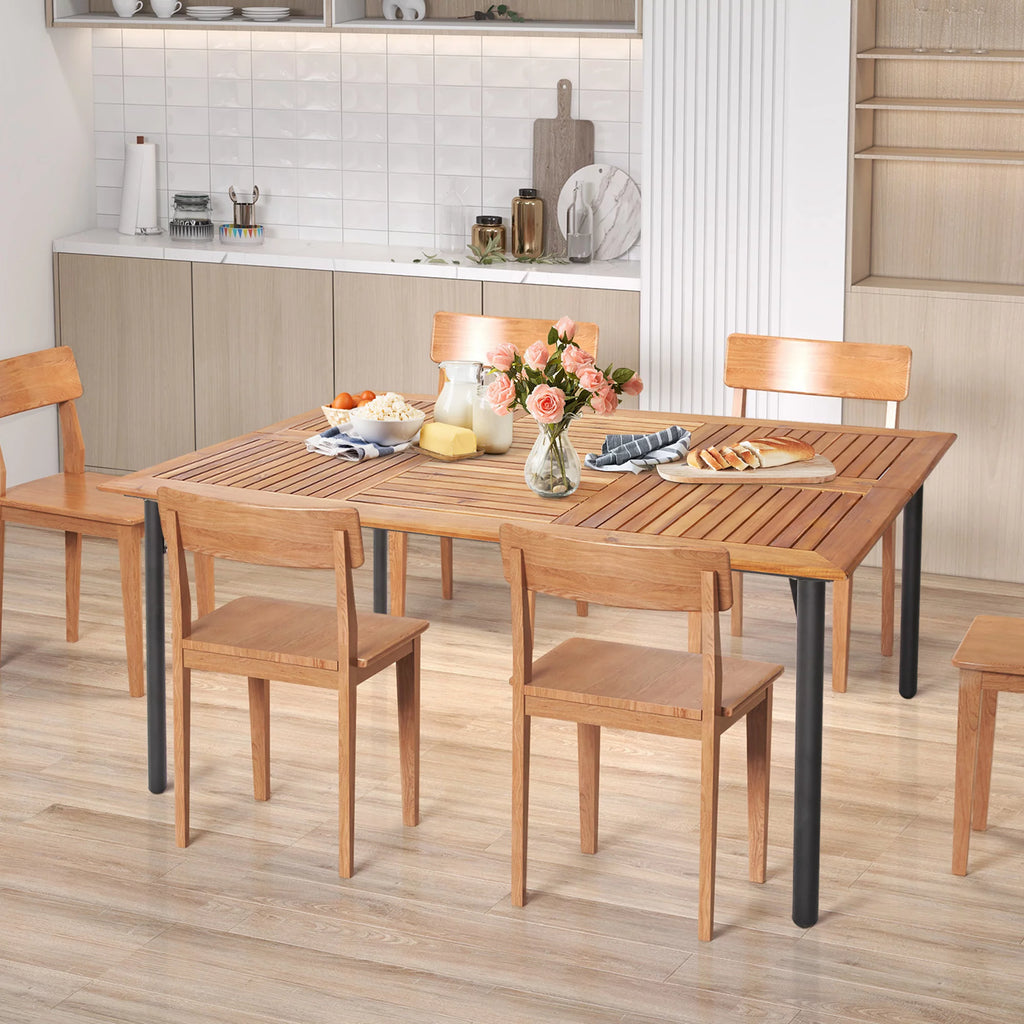 Rectangular Acacia Wood Patio Dining Table with Umbrella Hole J29319