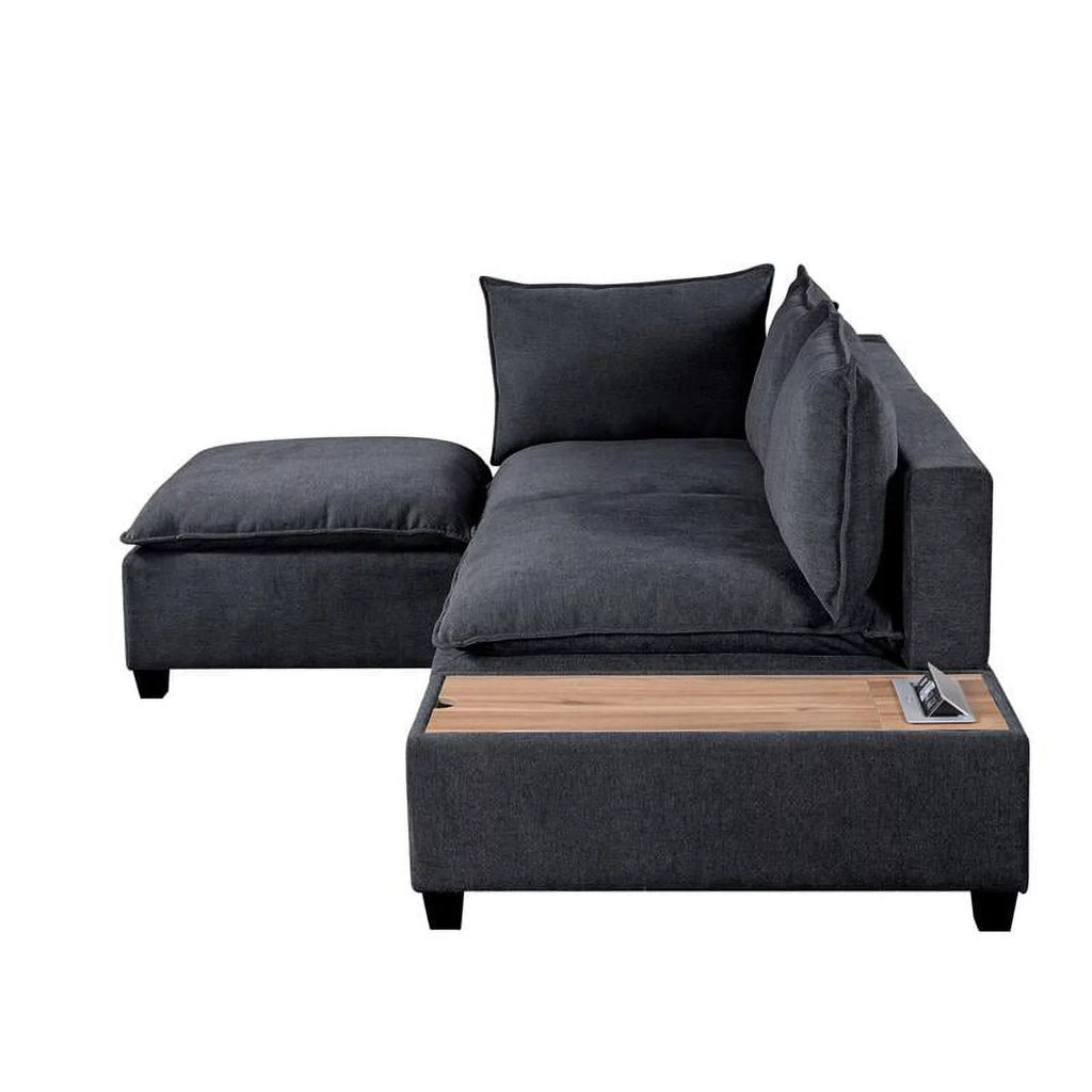 Dark Gray Woven Fabric Sectional Loveseat Sofa with Ottoman R667833