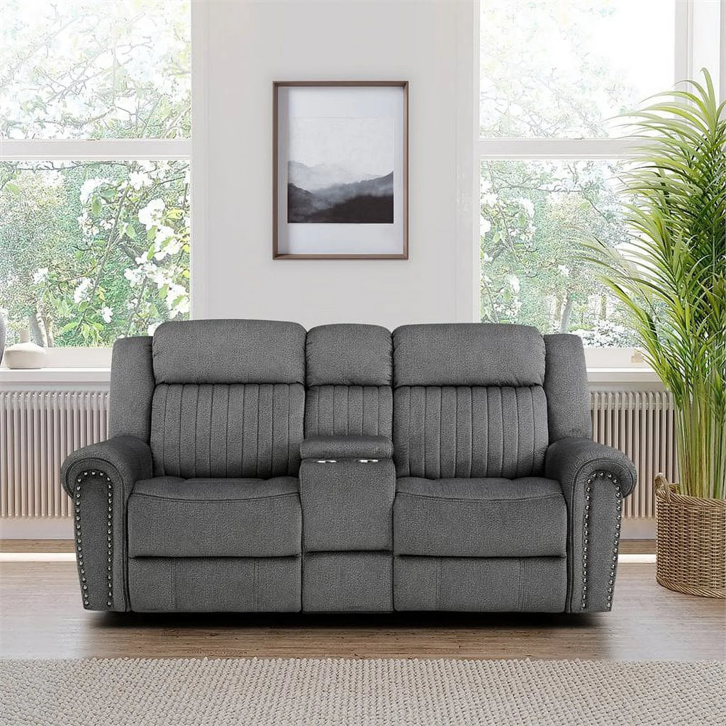 Charcoal Microfiber Power Reclining Loveseat E889