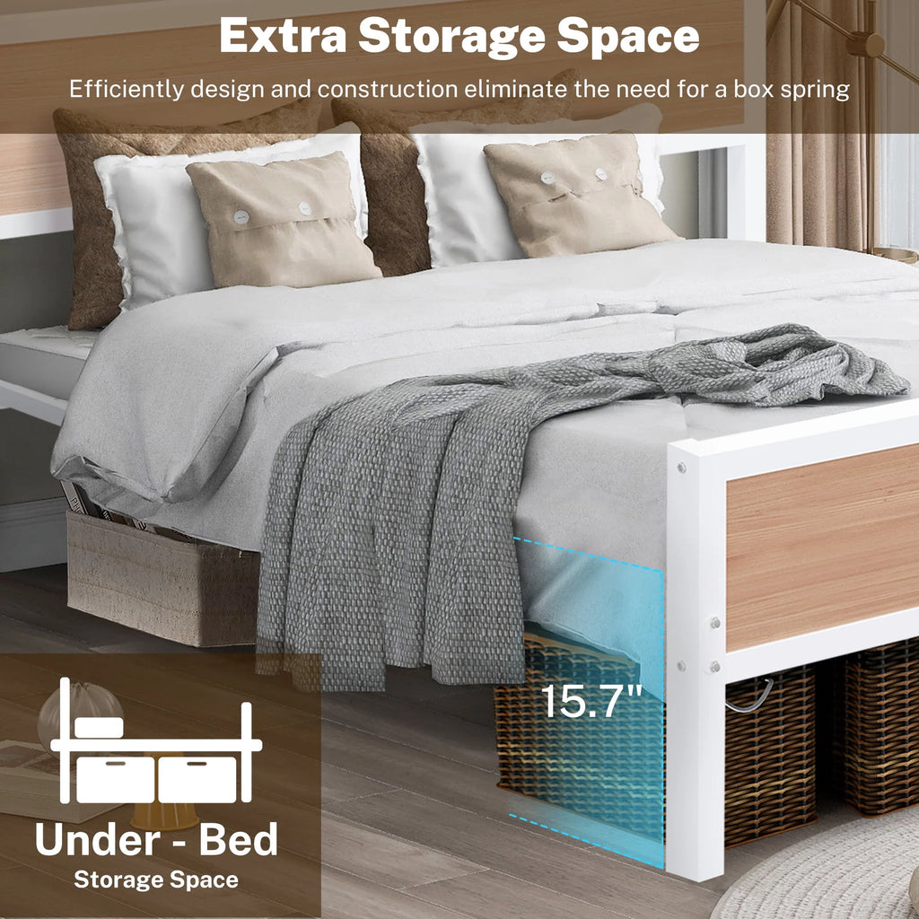 White Full Size Metal Platform Bed Frame with Headboard and Footboard W100508