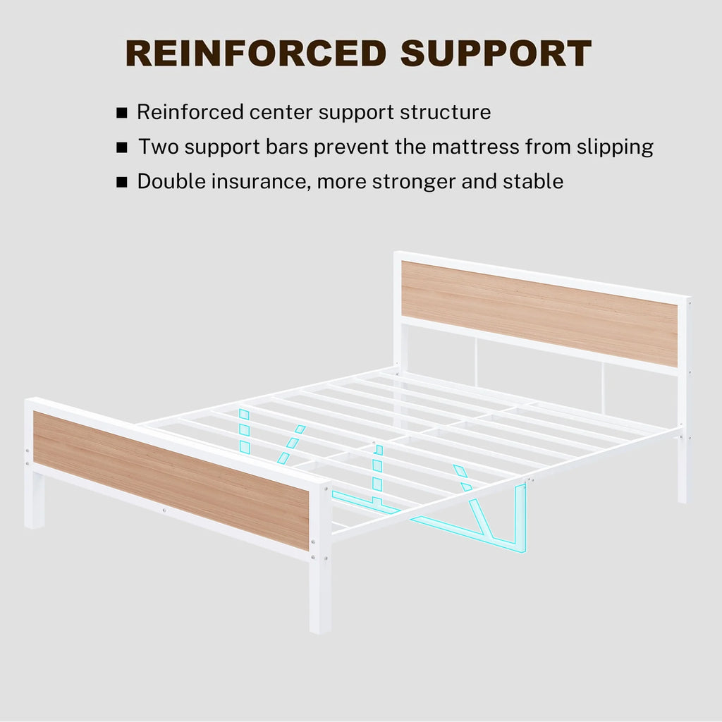 White Full Size Metal Platform Bed Frame with Headboard and Footboard W100508