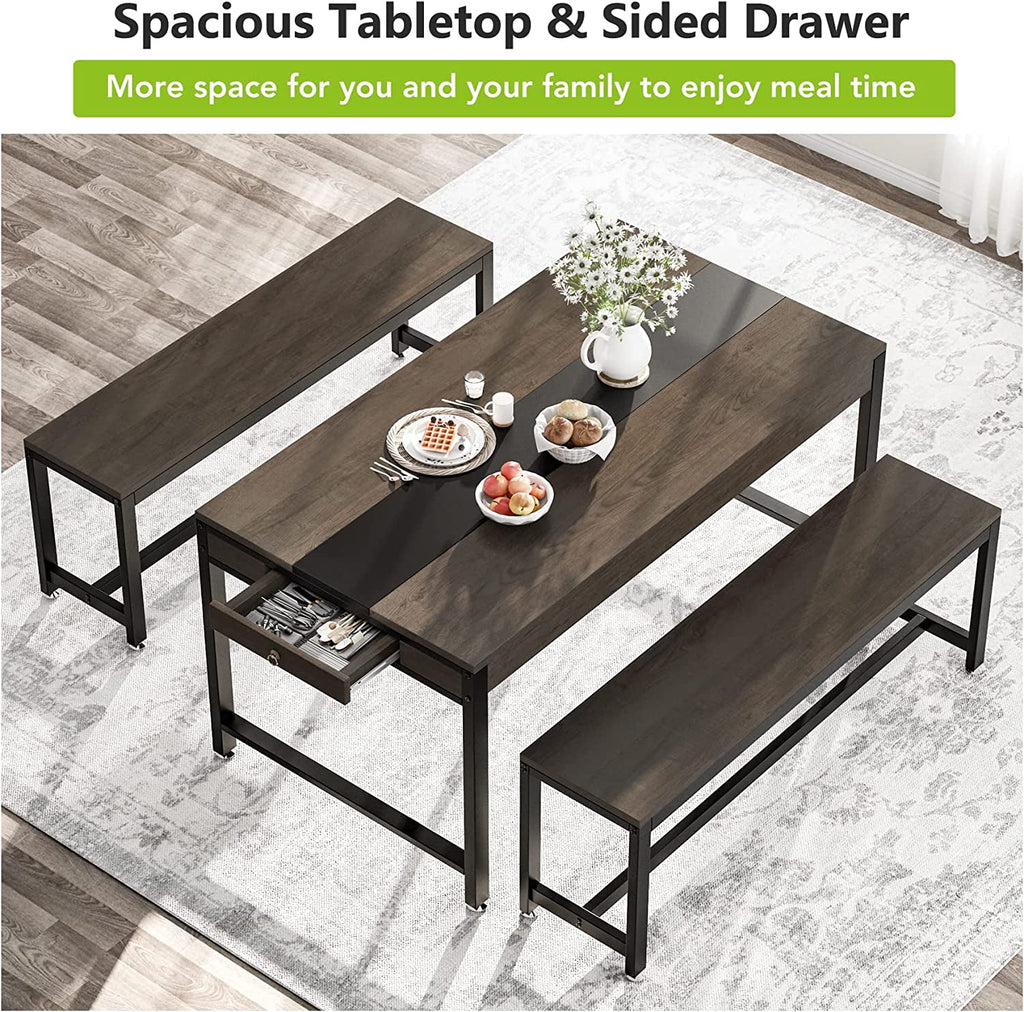 Dining Table with 2 Benches and Drawer P626