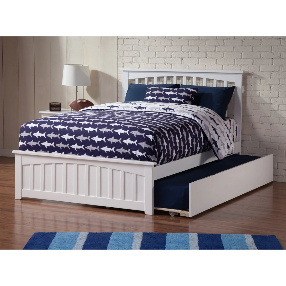 Solid Wood Queen Bed with Twin XL Trundle in White L347