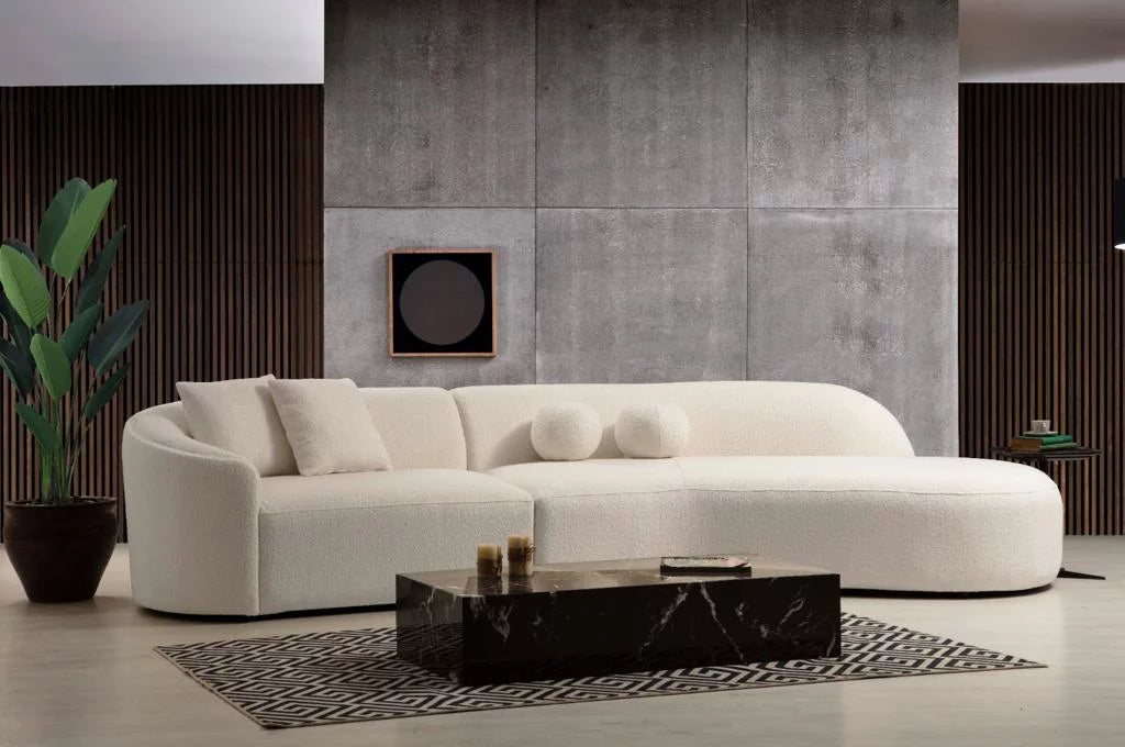 Ivory Boucle Curved Sectional T8874
