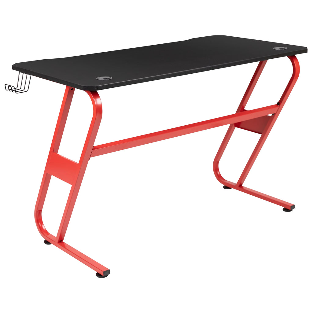 Red Ergonomic Gaming Desk with Cup Holder U375204