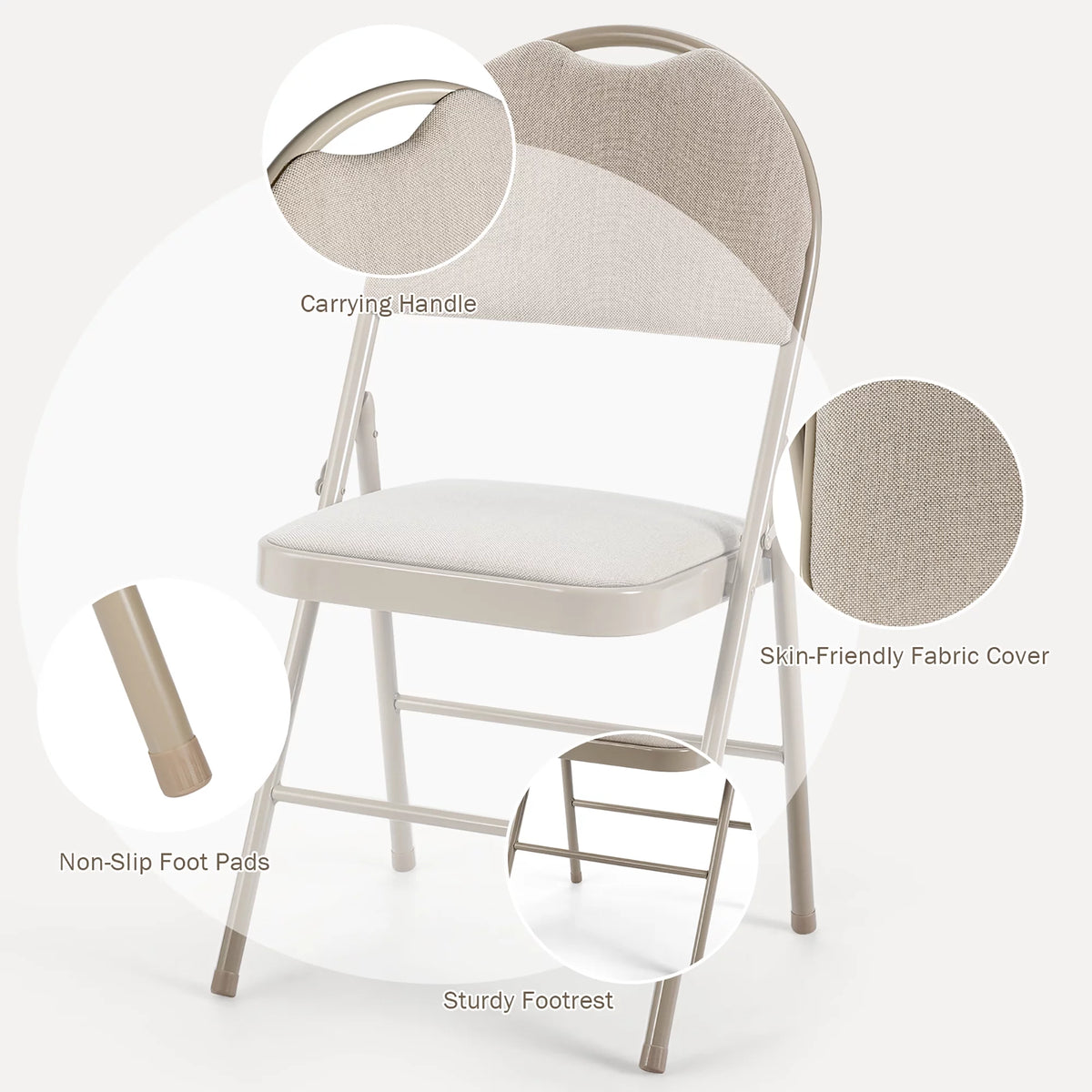 Set of 6 Beige Fabric Upholstered Folding Chairs L80896
