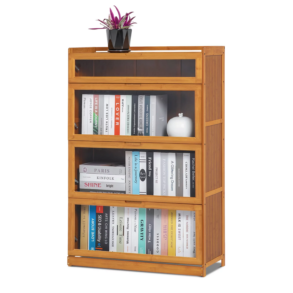 Bamboo 4 Tiers Bookcase with Acrylic Doors N798967