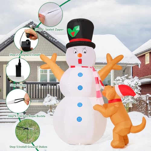 6 FT Christmas Inflatables Snowman and Dog with Built-in LEDs S94083