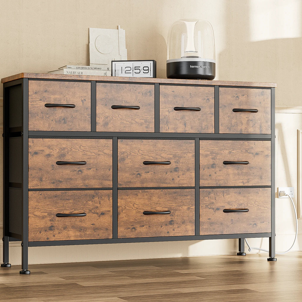Brown 10 Drawer Fabric Dresser TV Stand O14685