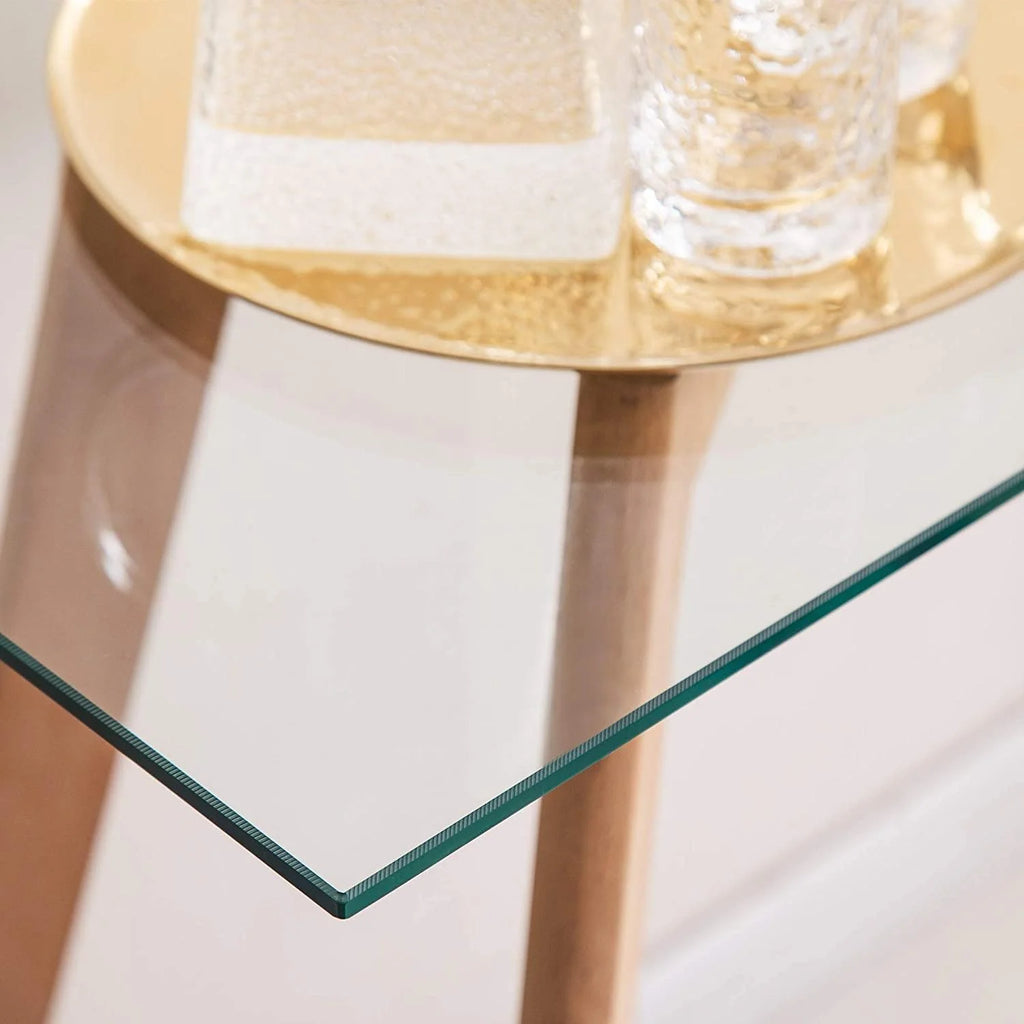 Glass Console Table with Solid Wood Legs M741
