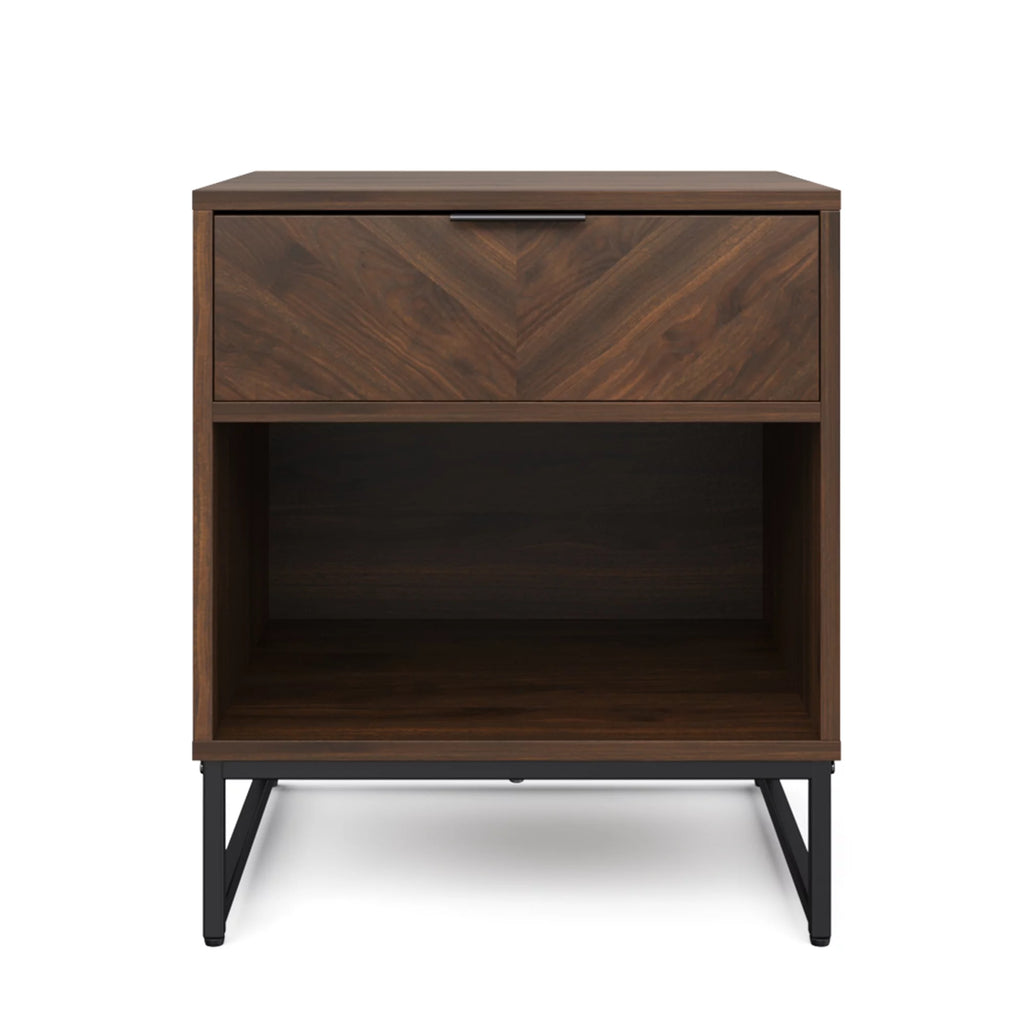 Walnut Rustic Nightstand with Open Cubby and Drawer B832995