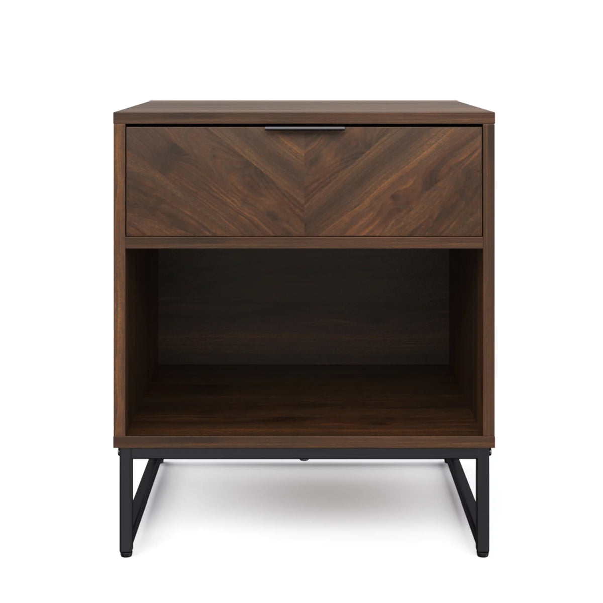 Walnut Rustic Nightstand with Open Cubby and Drawer B832995