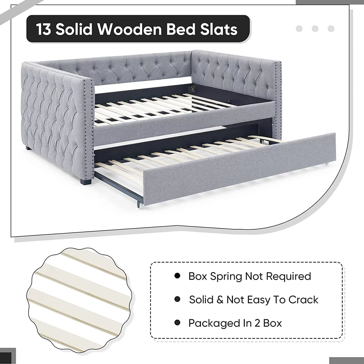 Light Grey Linen Upholstered Twin Size Daybed with Trundle Z1859