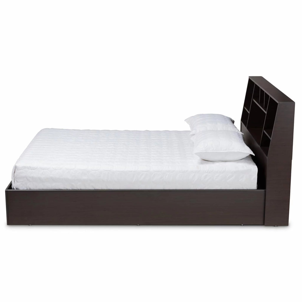 Queen Size Dark Brown Wood Platform Storage Bed M600883