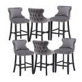 Set of 6 Grey Velvet Upholstered Bar Stools M917